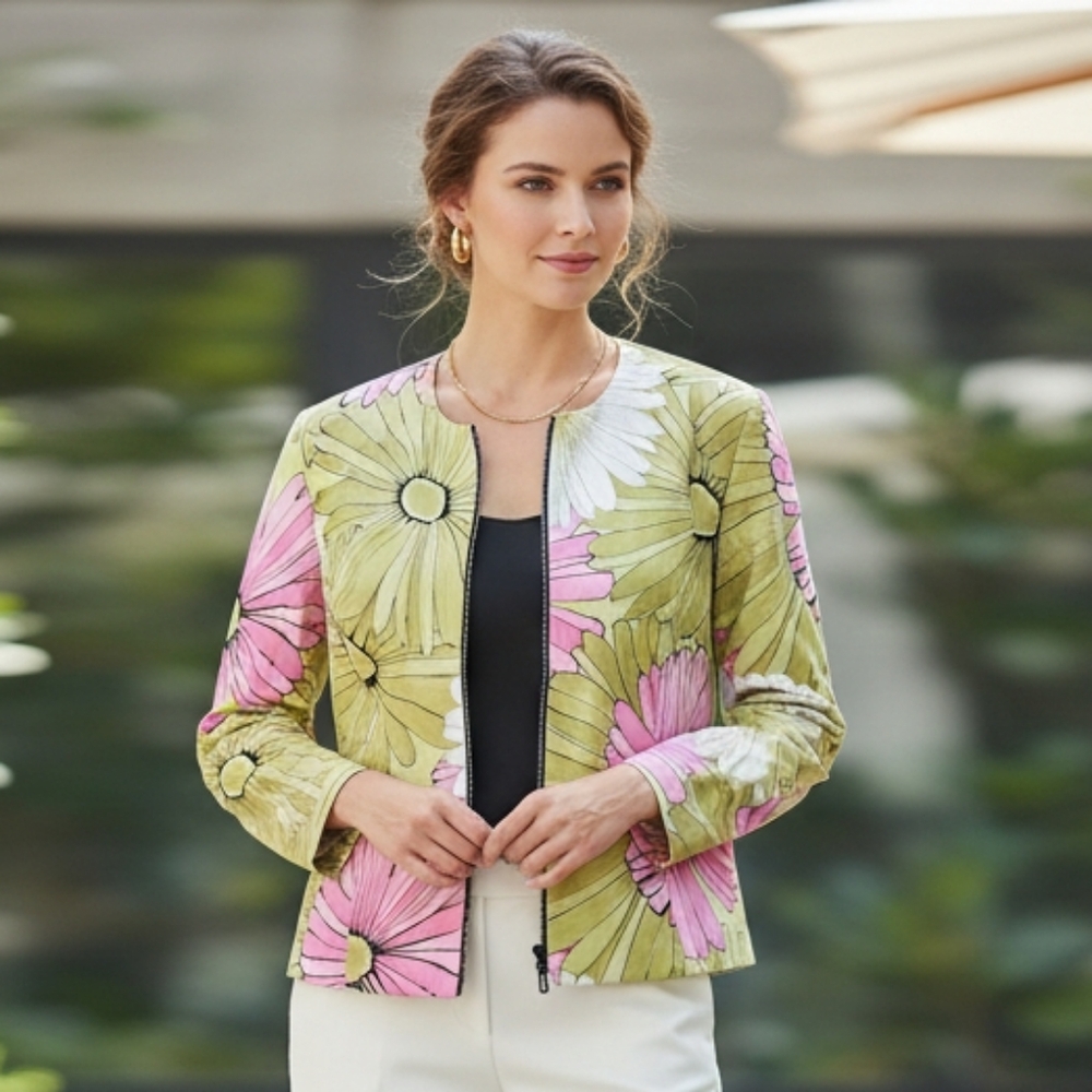 NWOT Joseph Ribkoff 12 Vibrant Daisy Cotton Jacket Retro Abstract Eclectic Artsy